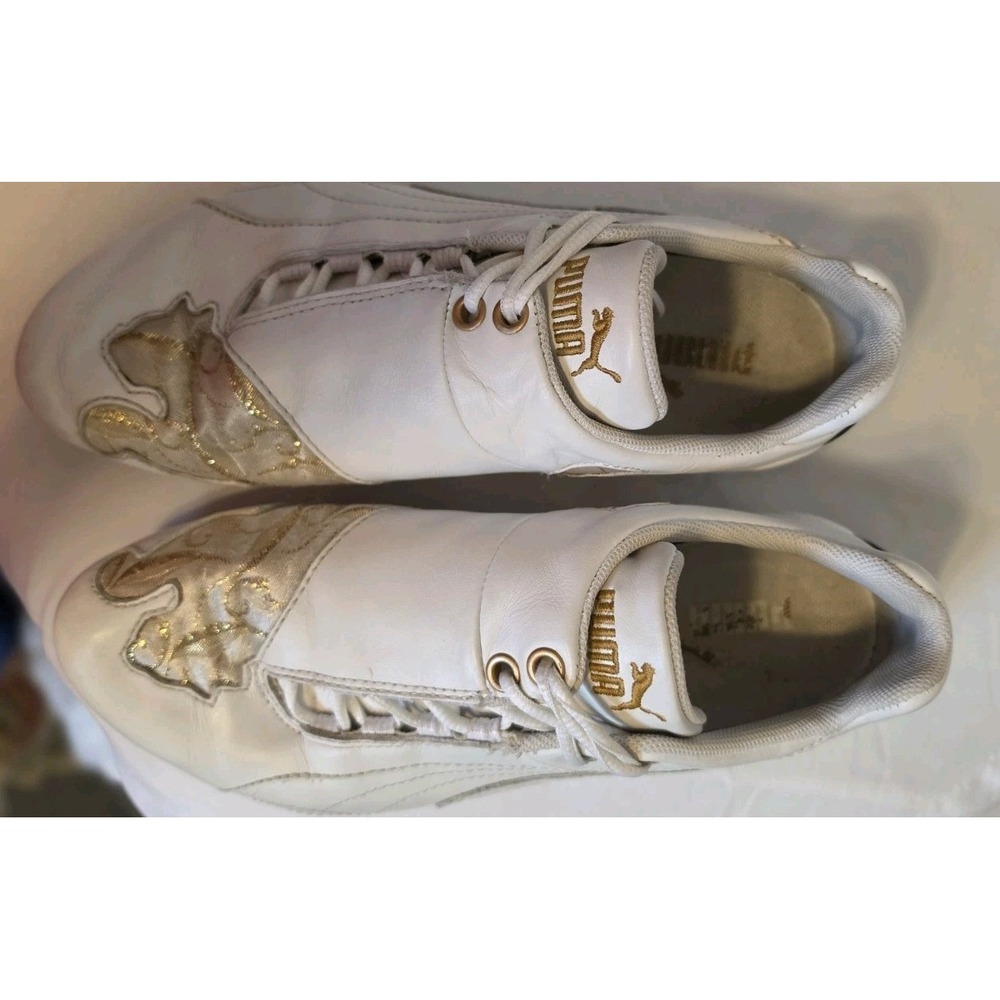 Puma Speed Cat Womens Size US W8 Low White Leather W Gold Netting Sneakers‎